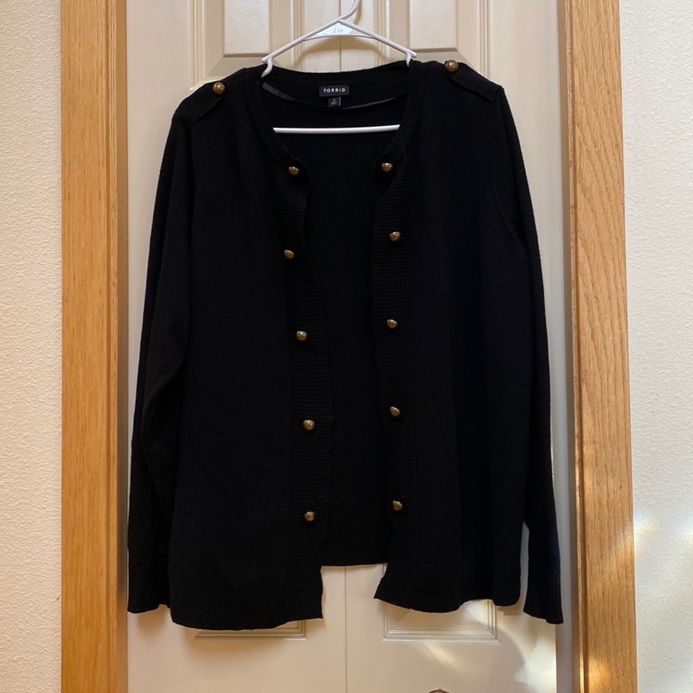 Torrid Black Military Style Open Front Cardigan